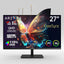 A 27-inch ARZOPA FreeSync QHD monitor with a black stand, shown on a white background. The screen displays a colorful butterfly graphic with various product specifications and feature badges overlaid on the left and right sides.