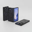 Black Samsung Galaxy S24 Ultra protective case shown from multiple angles, featuring a circular MagSafe-compatible magnetic ring on the back, a reinforced camera cutout, and a slim profile.