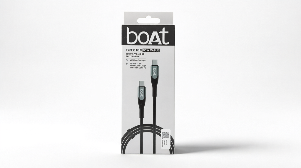boAt USB-C to USB-C Fast Charging Cable 65W 1.2m - Black