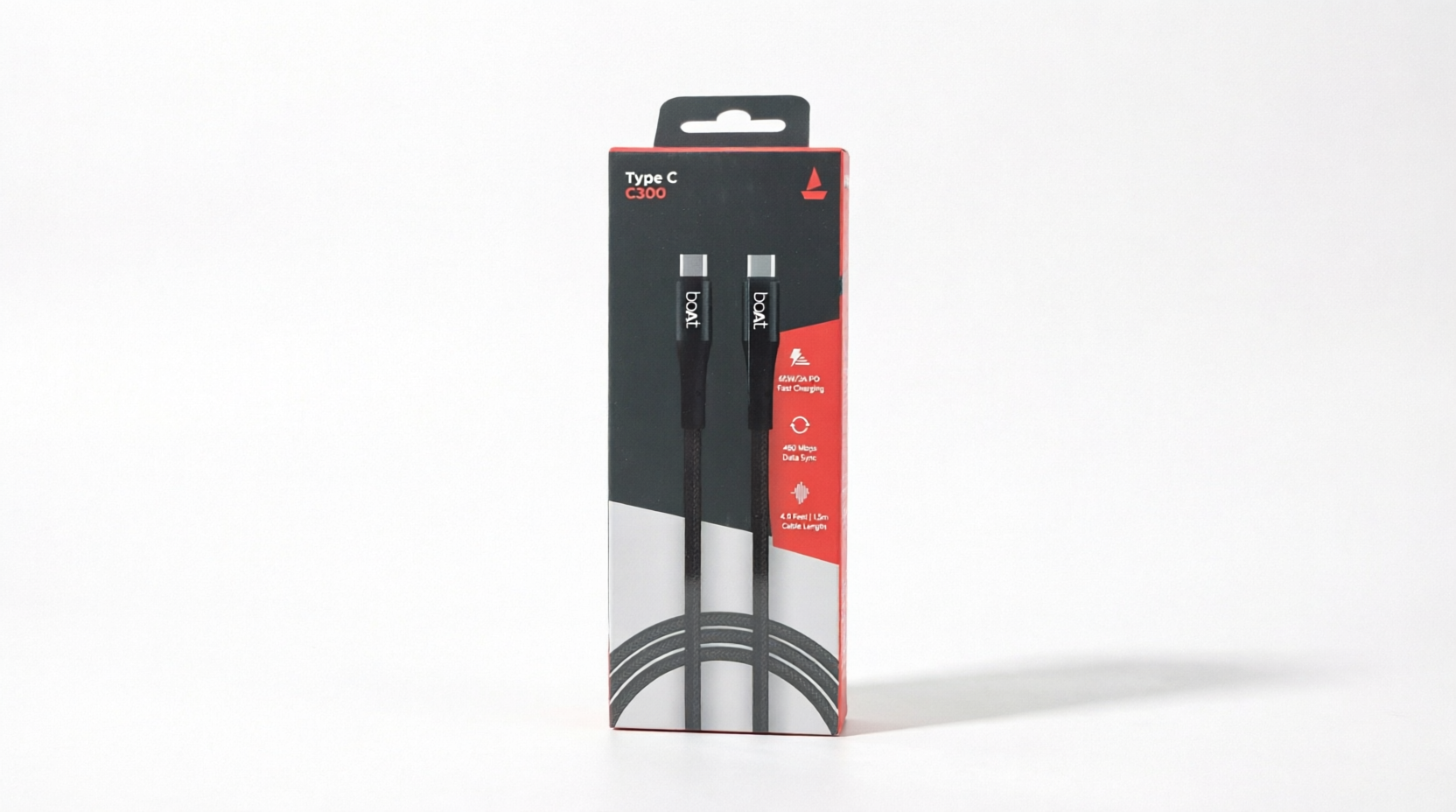 boAt Type-C C300 Fast Charging Cable 60W 1.5m - Black صورة ثانوية