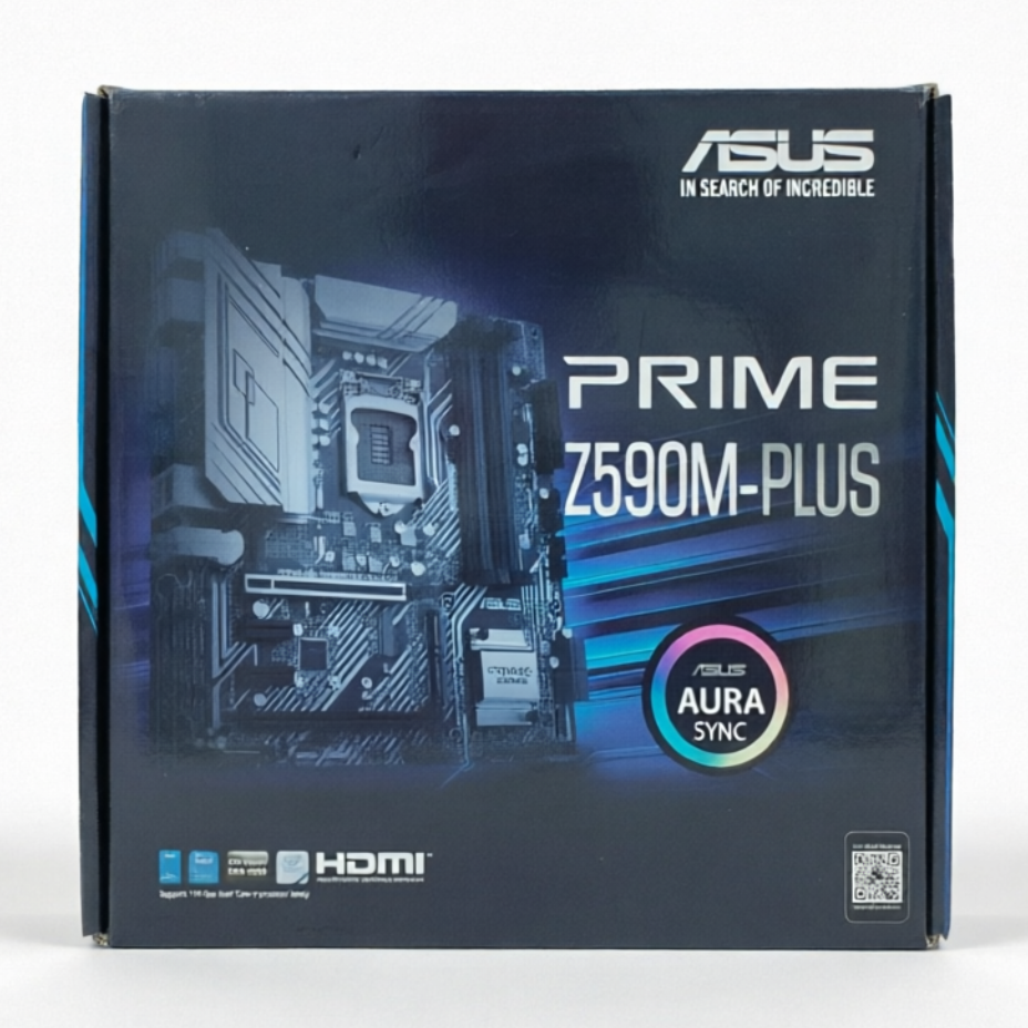 ASUS Prime Z7590M-Plus motherboard retail packaging box, shown upright on a clean white background. الصورة الرئيسية