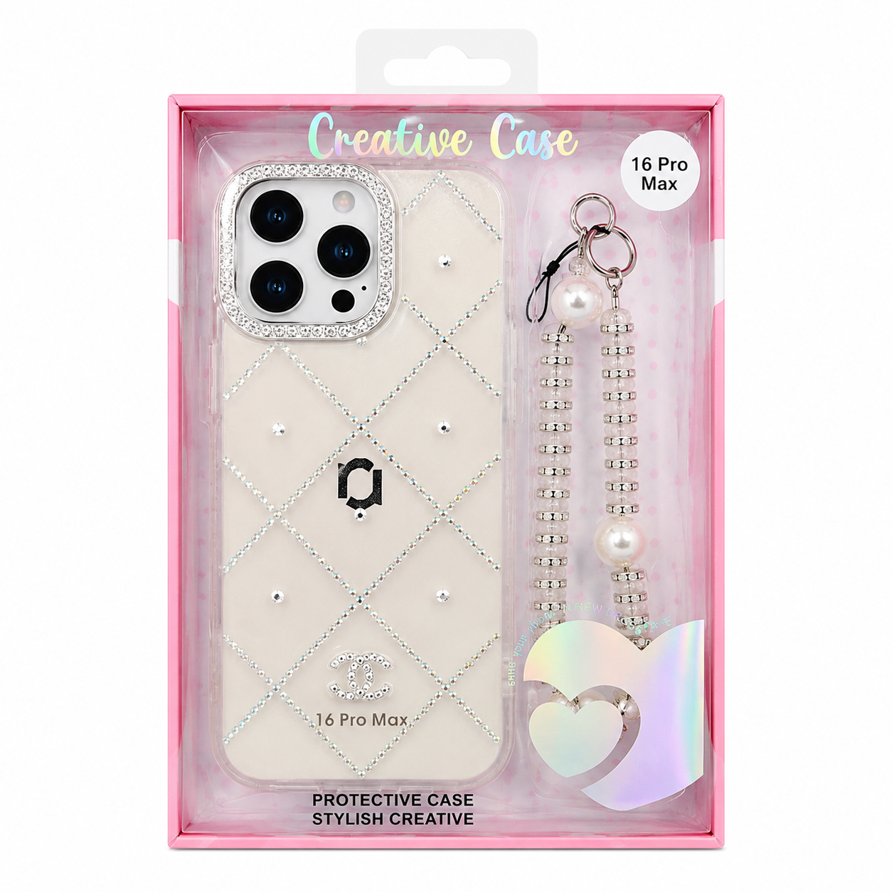 iP 16 Pro Max Ladies Cover With Stone and Lanyard