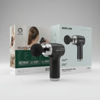 A hair dryer and its matching styling attachments shown with retail packaging on a plain white background. The box is white with green and black printed graphics, and the hair dryer itself is black and silver.