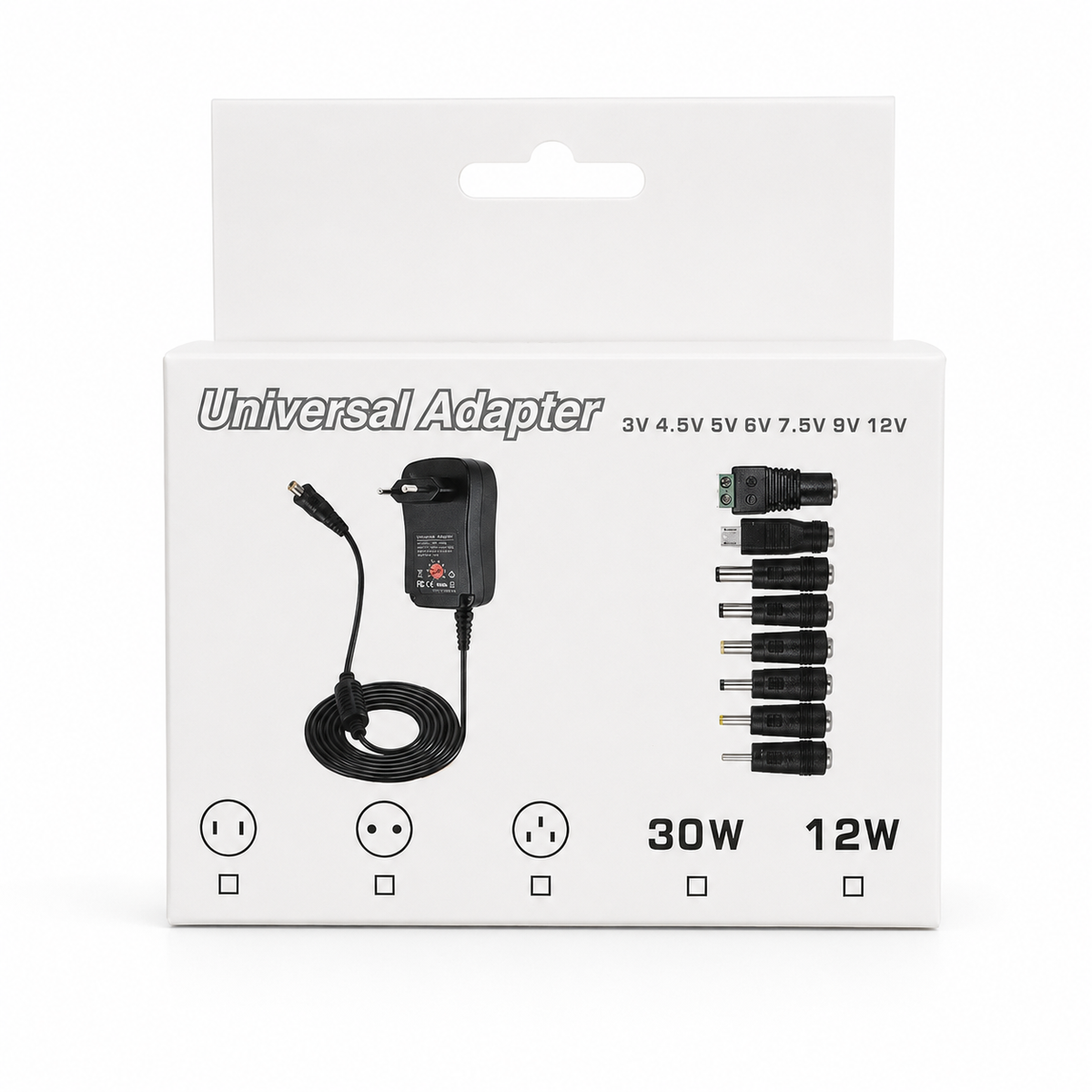 Universal Adjustable AC/DC Power Adapter with 8 Tips, 3V-12V الصورة الرئيسية