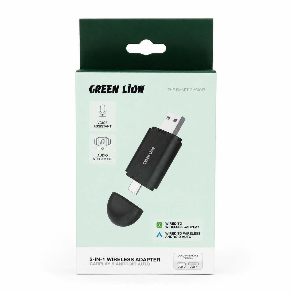 Green Lion 2-in-1 Wireless Adapter for CarPlay & Android Auto - Black