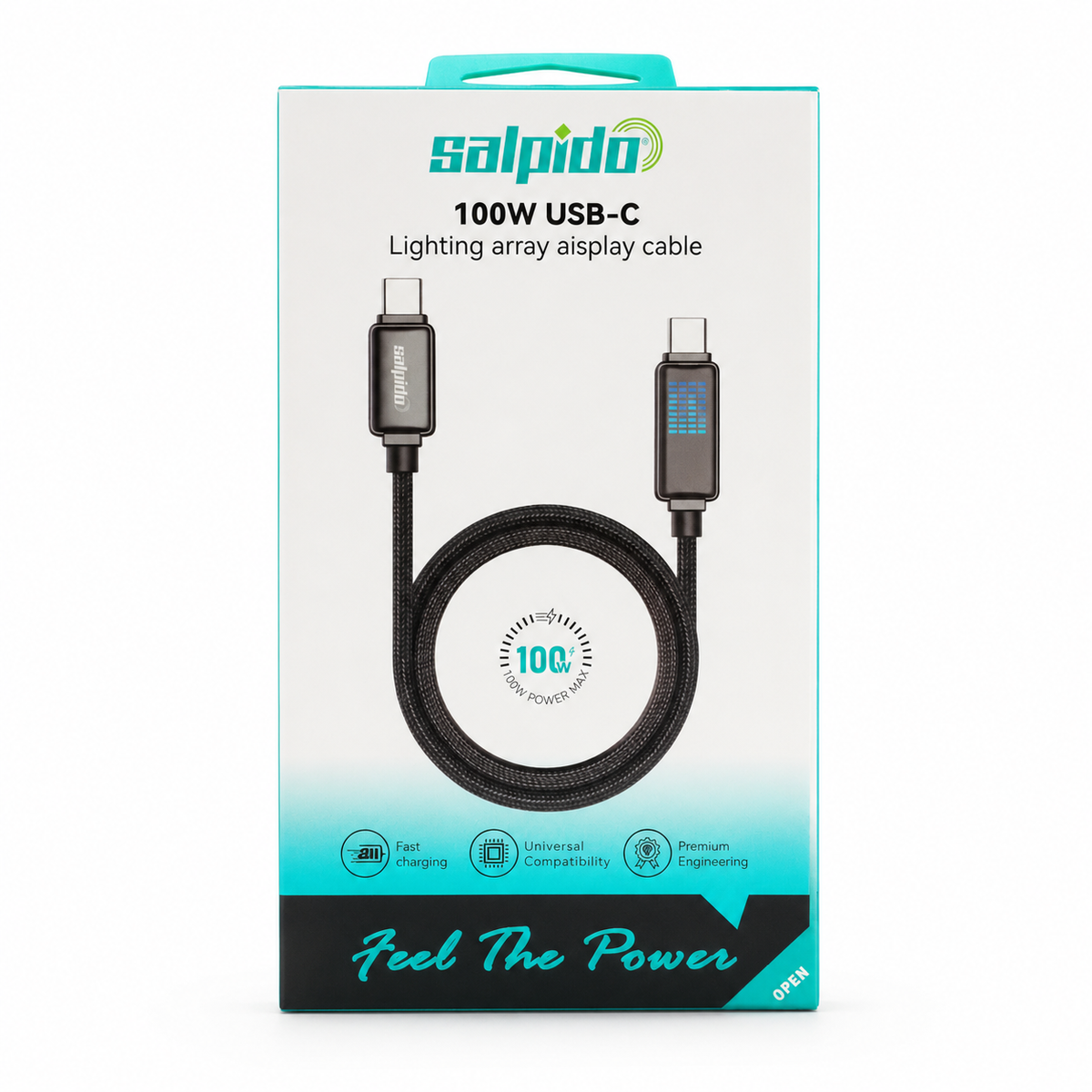 Salpido 100W USB-C to USB-C LED Display Cable - Black