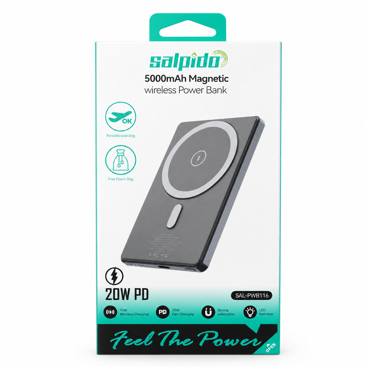 Salpido SAL-PWB116 5000mAh Magnetic Wireless Power Bank 20W - Black