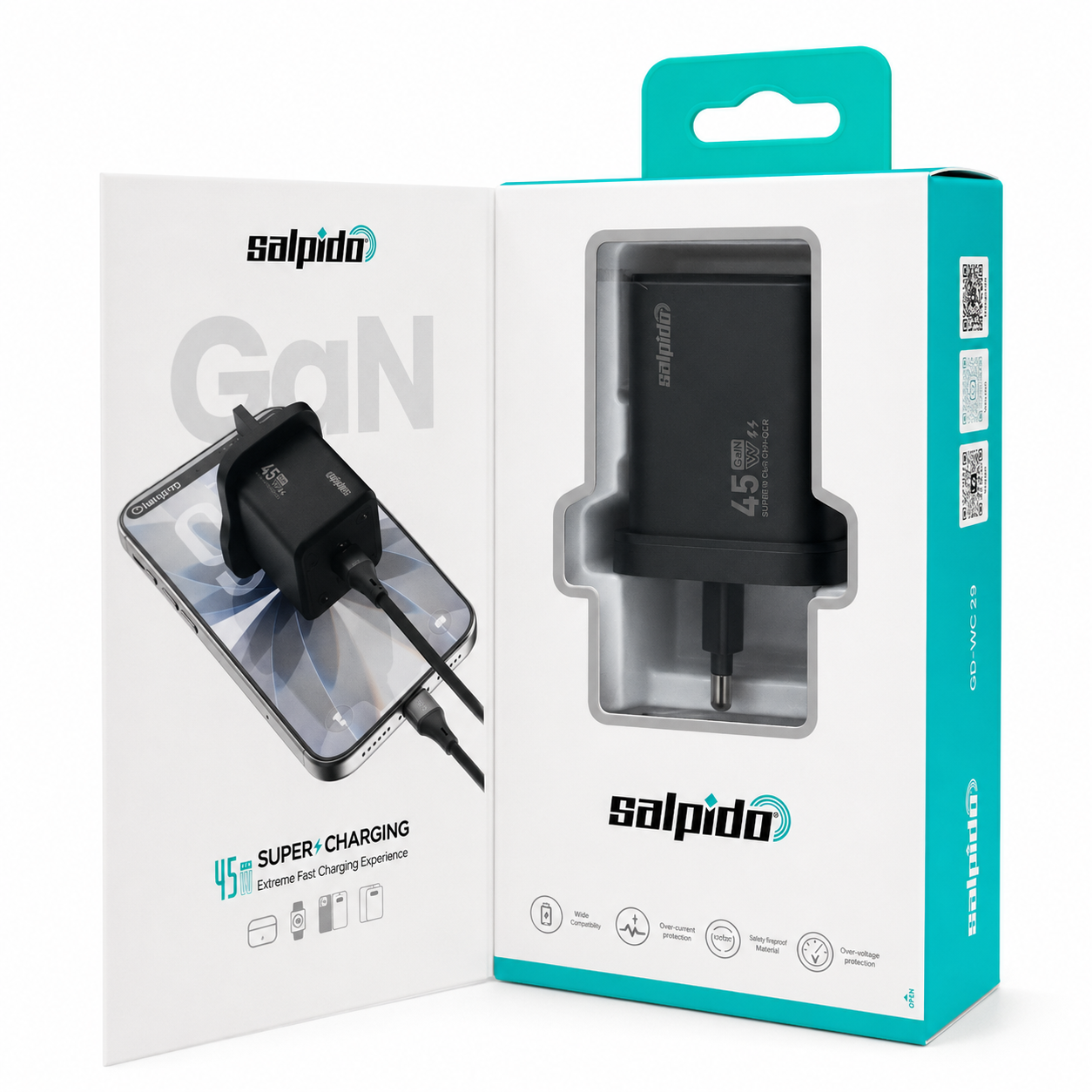 Salpido GD-WC29 45W GaN USB-C Charger with Cable - Black صورة ثانوية