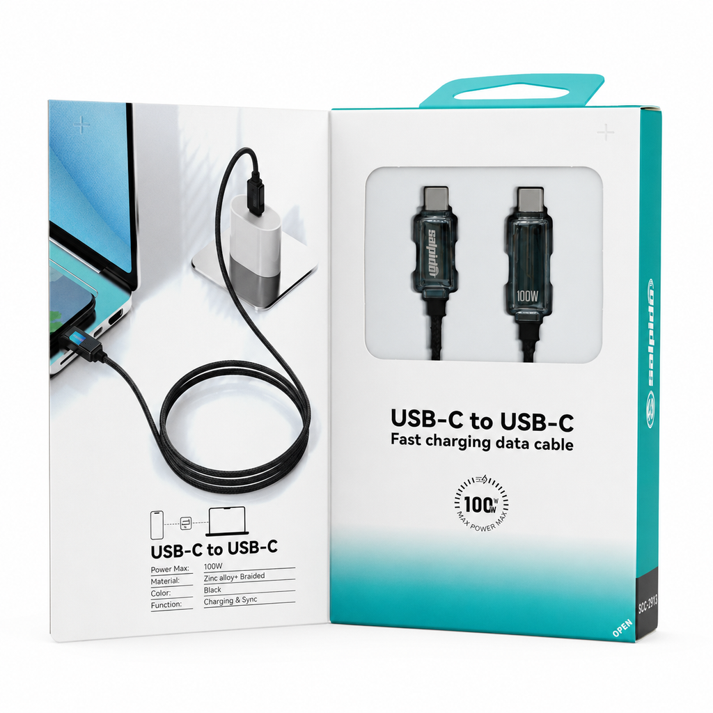 Salpido 100W USB-C to USB-C LED Display Cable - Black