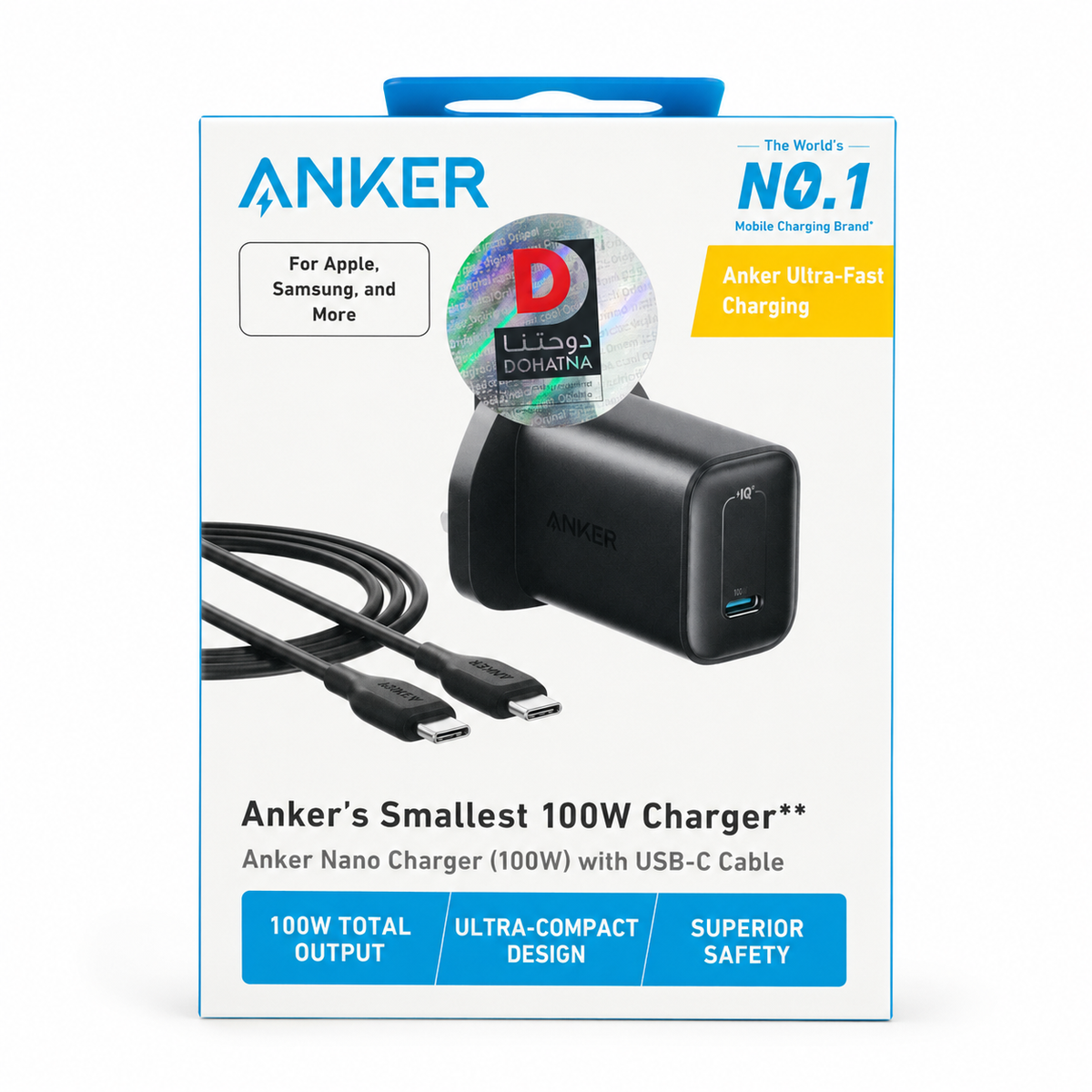 Anker Nano Charger 100W with USB-C Cable - Black