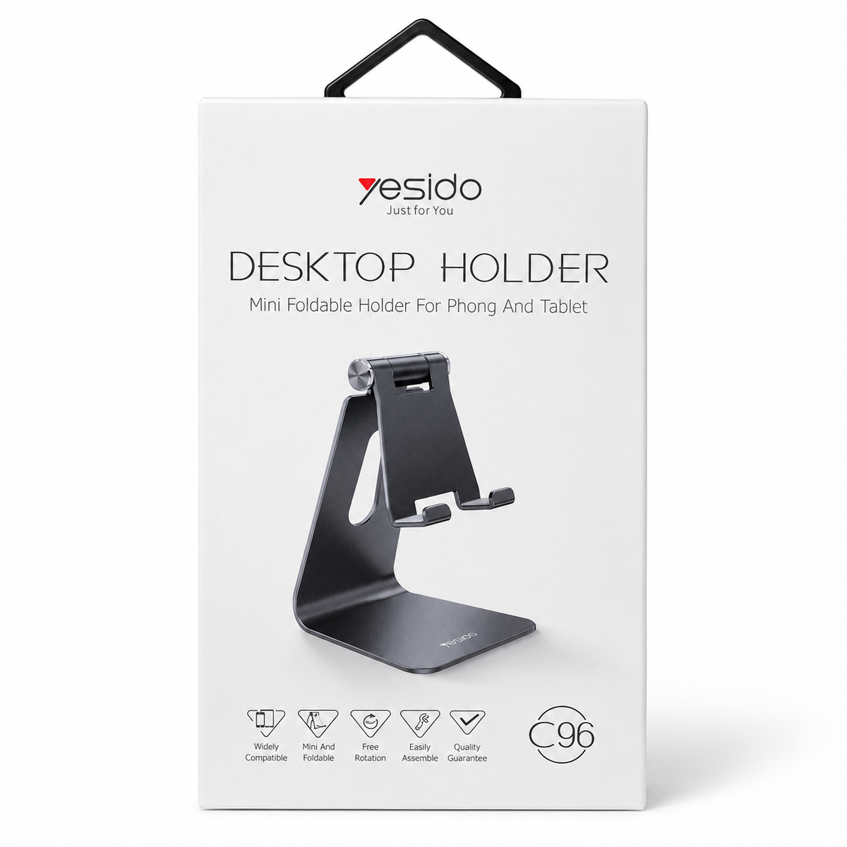 Yesido C96 Mini Foldable Desktop Phone & Tablet Holder - Black الصورة الرئيسية
