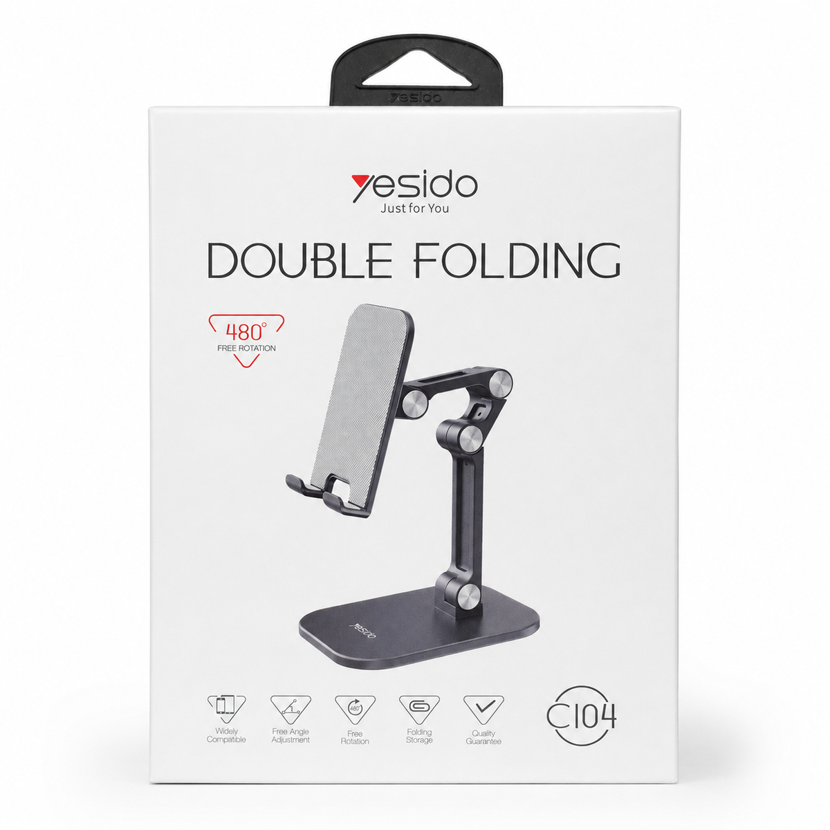 Yesido C104 Double Folding Desktop Phone & Tablet Stand - Black الصورة الرئيسية