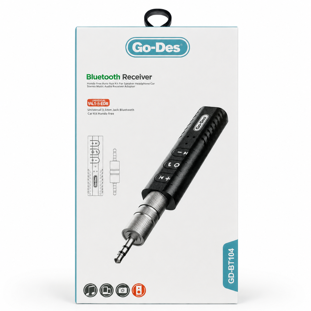 Go-Des GD-BT104 Bluetooth 4.1 AUX Audio Receiver - Black الصورة الرئيسية