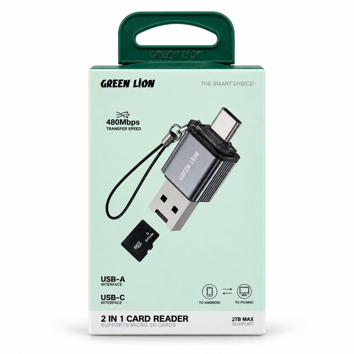 Green Lion 2-in-1 USB-C & USB-A Micro SD Card Reader (2TB Max)