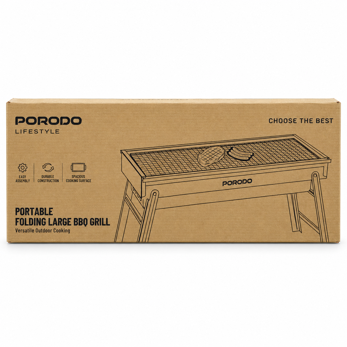 Porodo Lifestyle Portable Folding Large Charcoal BBQ Grill