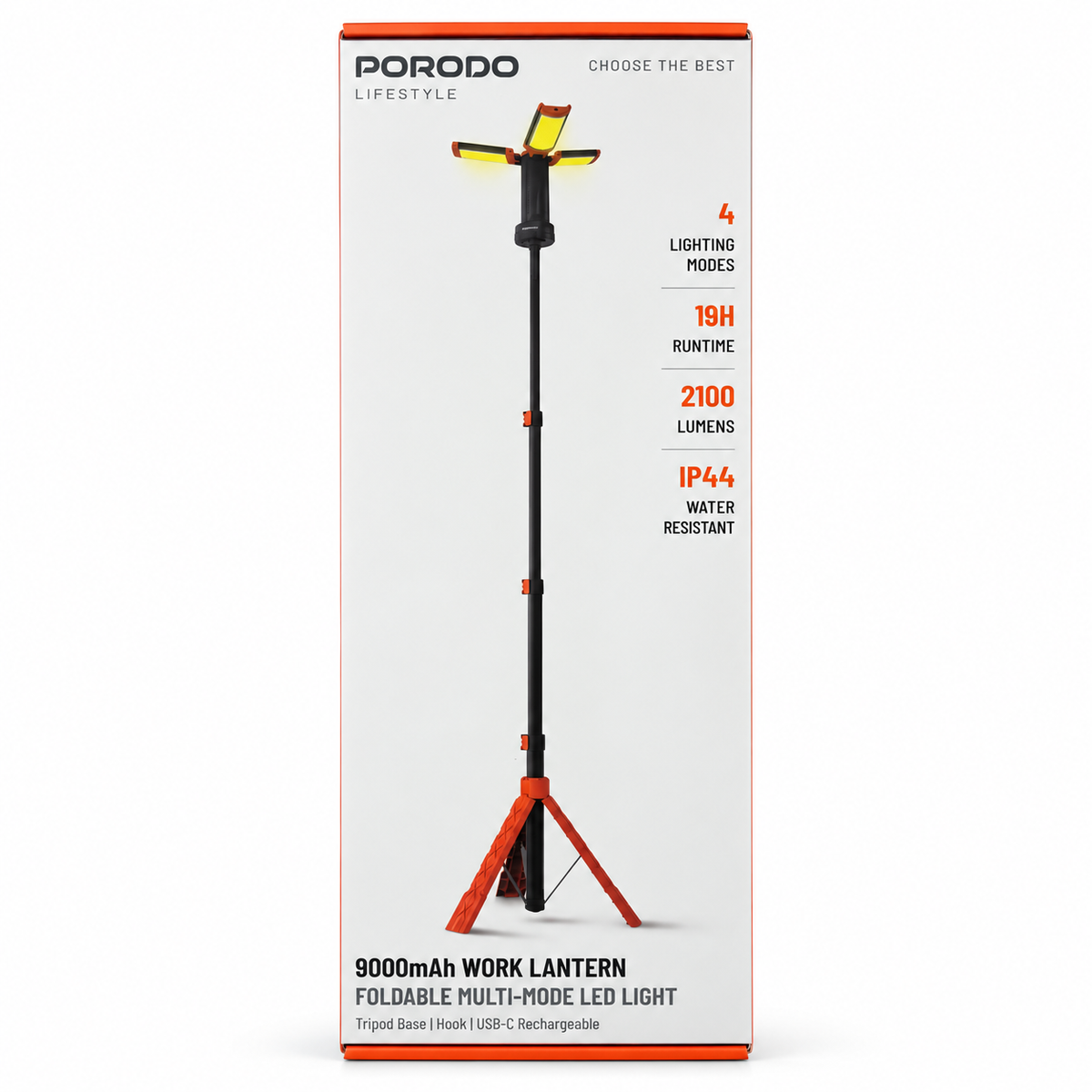 Porodo Lifestyle 9000mAh Foldable Multi-Mode Work Lantern & LED Camp Light (2100 Lumens)