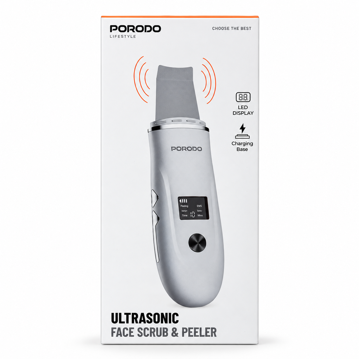 Porodo Lifestyle Ultrasonic Face Scrub & Skin Peeler with Charging Base