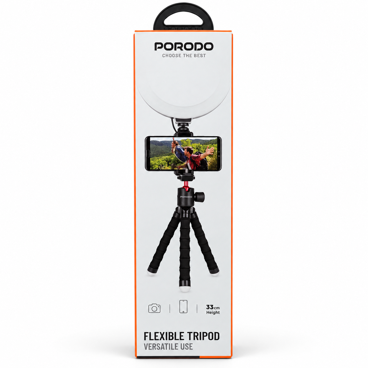 Porodo Flexible 33cm Tripod with Ring Light and Phone Mount