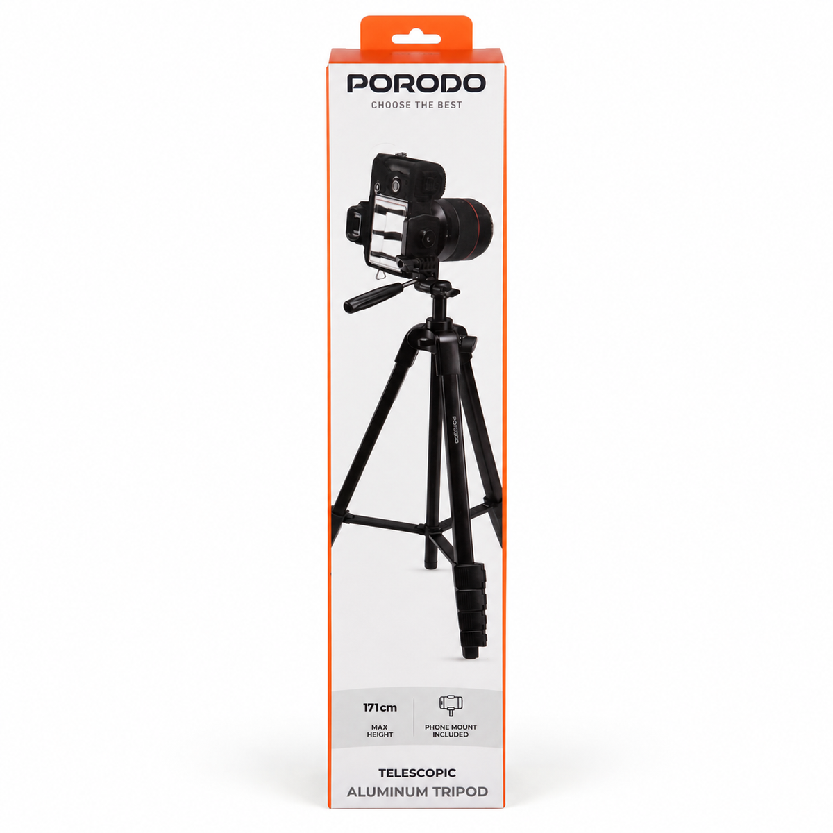Porodo 171cm Telescopic Aluminum Tripod for Cameras and Smartphones