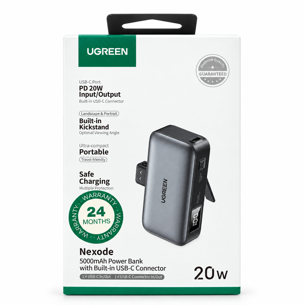 UGREEN Nexode 5000mAh Power Bank with Built-in USB-C Connector 20W