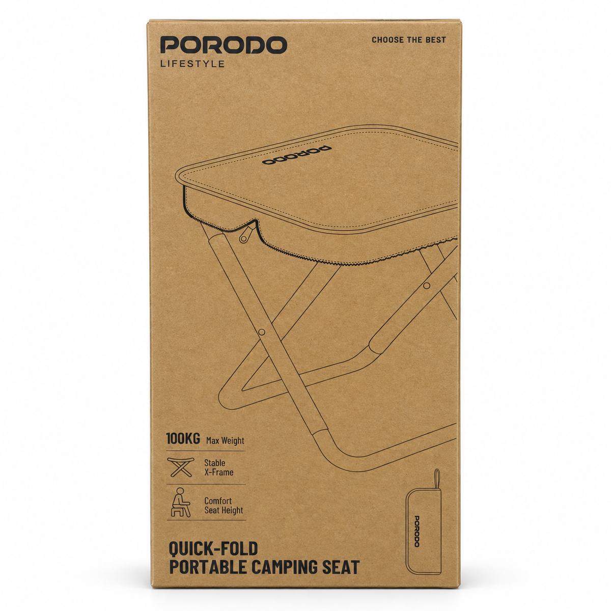 Porodo Lifestyle Quick-Fold Portable Camping Stool (100KG Capacity)