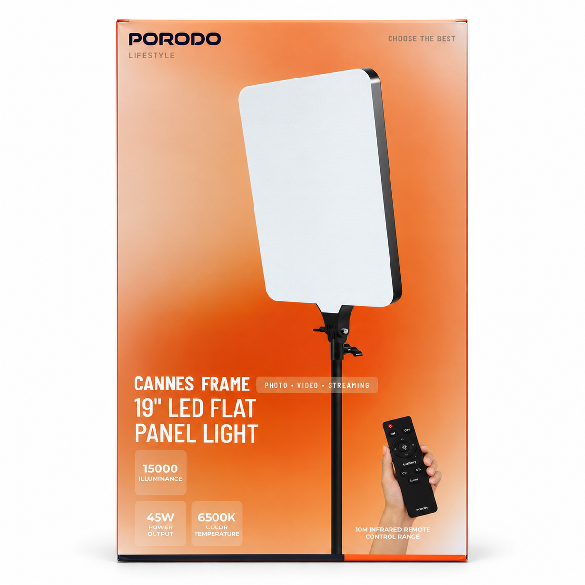 Porodo Lifestyle Cannes Frame 19" LED Flat Panel Studio Light 45W with Remote