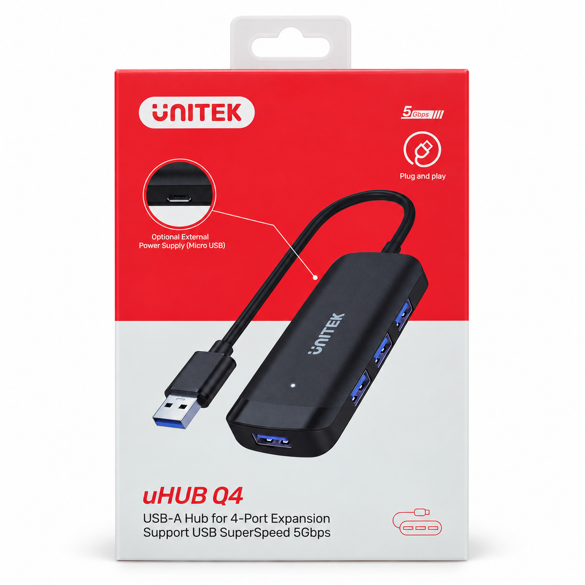 UNITEK uHUB Q4 4-Port USB 3.0 5Gbps High-Speed Expansion Hub