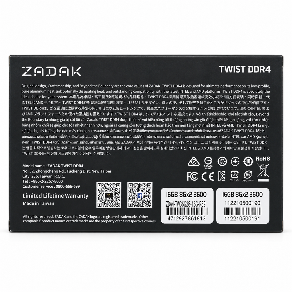 ZADAK TWIST 16GB (2x8GB) DDR4 3600MHz Desktop Gaming Memory RAM Kit