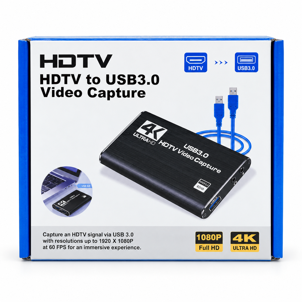 4K USB 3.0 HDMI Video Capture Card with HDMI Loop-Out & 3.5mm Mic Audio