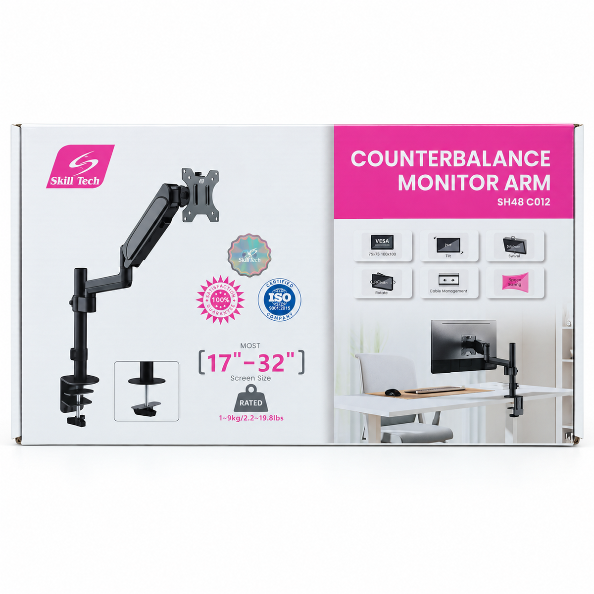 Skill Tech SH48 C012 Counterbalance Gas Spring Single Monitor Arm (17"-32")