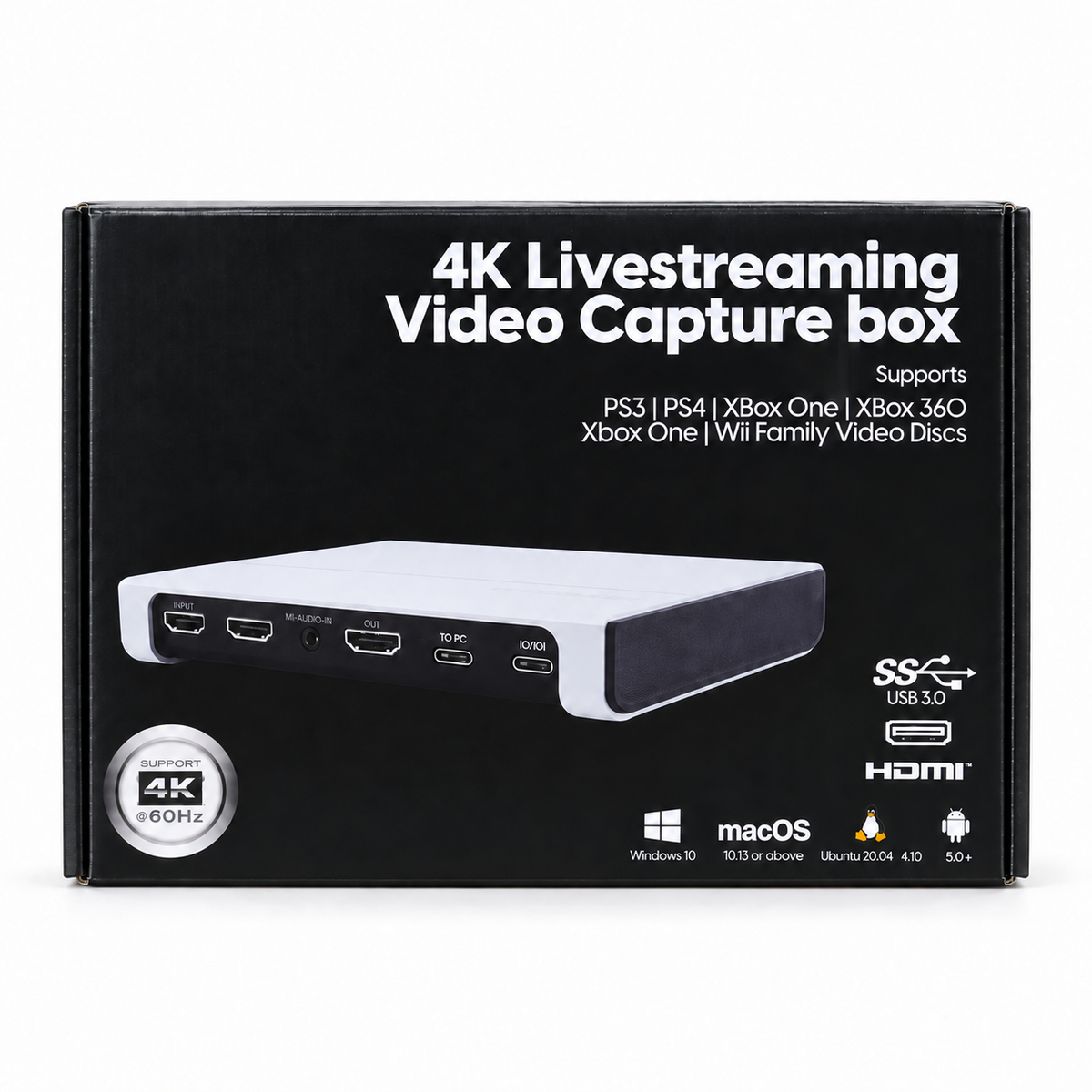 4K Livestreaming HDMI Video Capture Box with USB 3.0 & 4K@60Hz Loop-Out