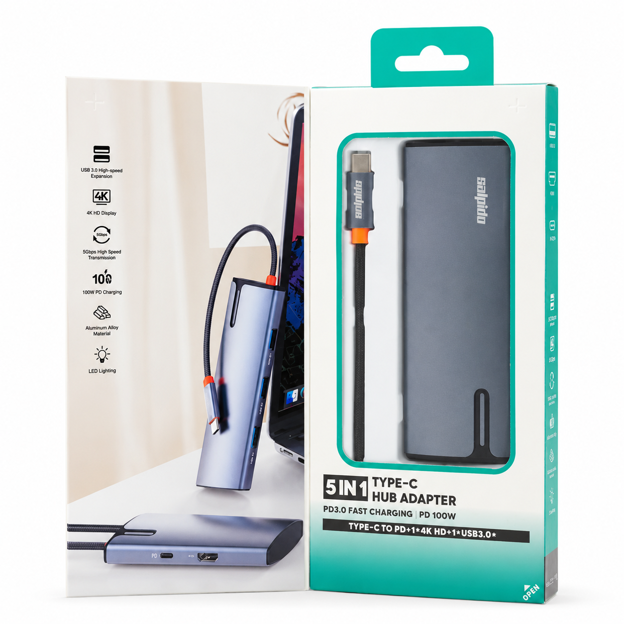 Salpido SAL-DS-15H 5-in-1 PD100W USB-C Hub Adapter - Gray صورة ثانوية