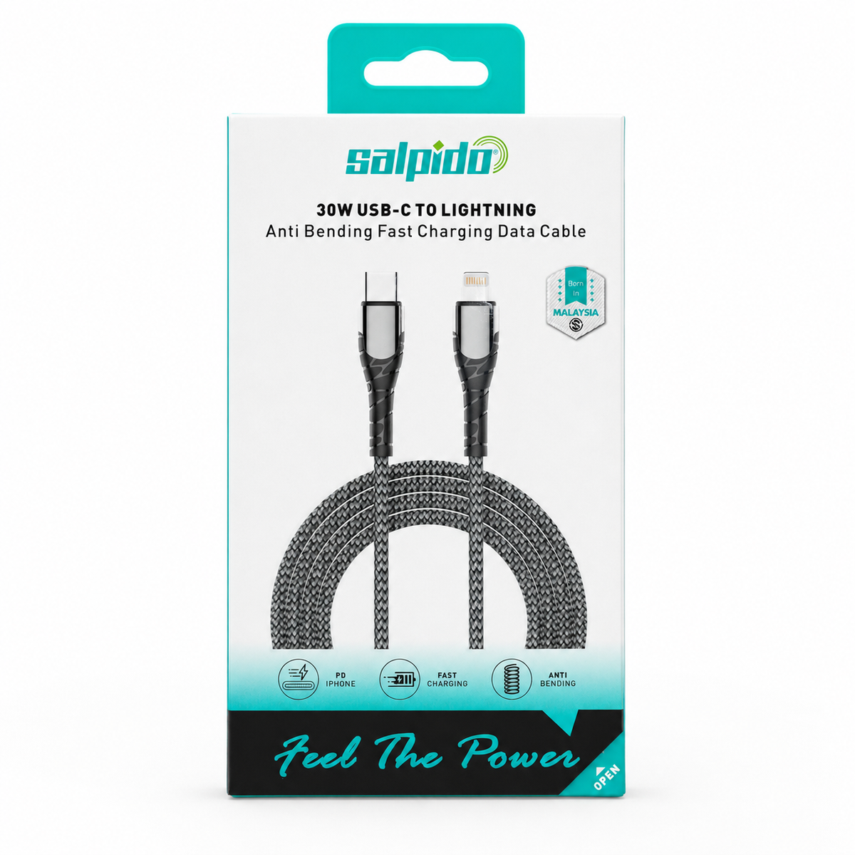 Salpido USB-C to Lightning 30W Fast Charging Data Cable -2M - Black