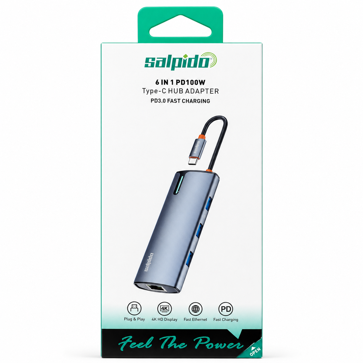 Salpido SAL-DS-16H 6-in-1 PD100W USB-C Hub Adapter - Gray الصورة الرئيسية