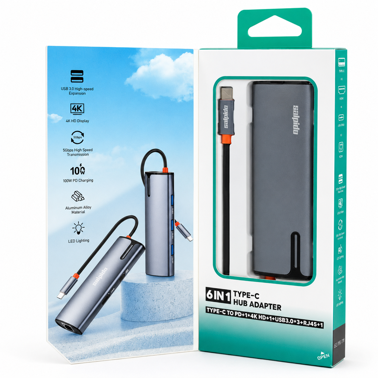 Salpido SAL-DS-16H 6-in-1 PD100W USB-C Hub Adapter - Gray صورة ثانوية