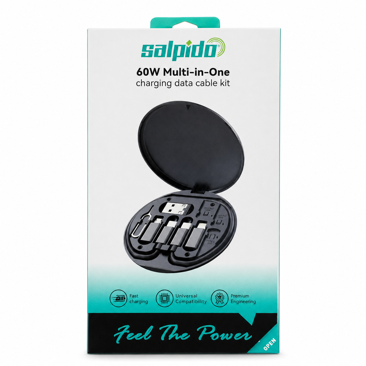 Salpido SDC-130 60W Multi-in-One Charging Data Cable Kit - Black الصورة الرئيسية