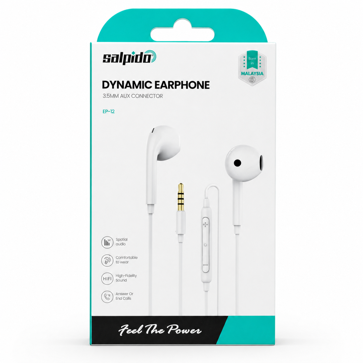 Salpido EP-12 3.5mm Dynamic Wired Earphones - White الصورة الرئيسية