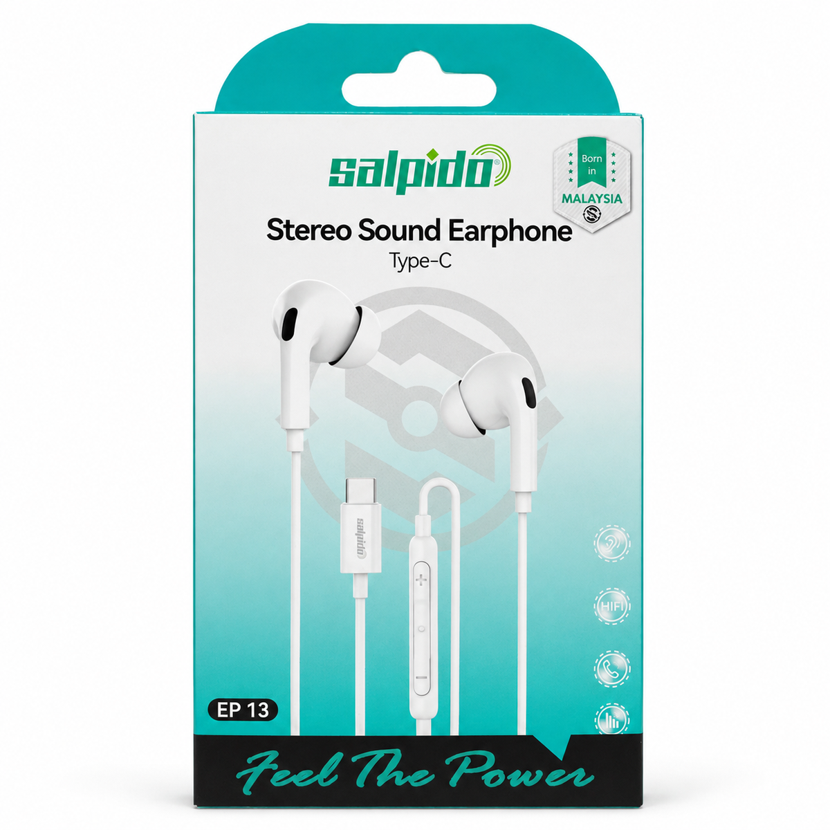 Salpido EP13 USB-C Stereo Wired Earphones - White الصورة الرئيسية