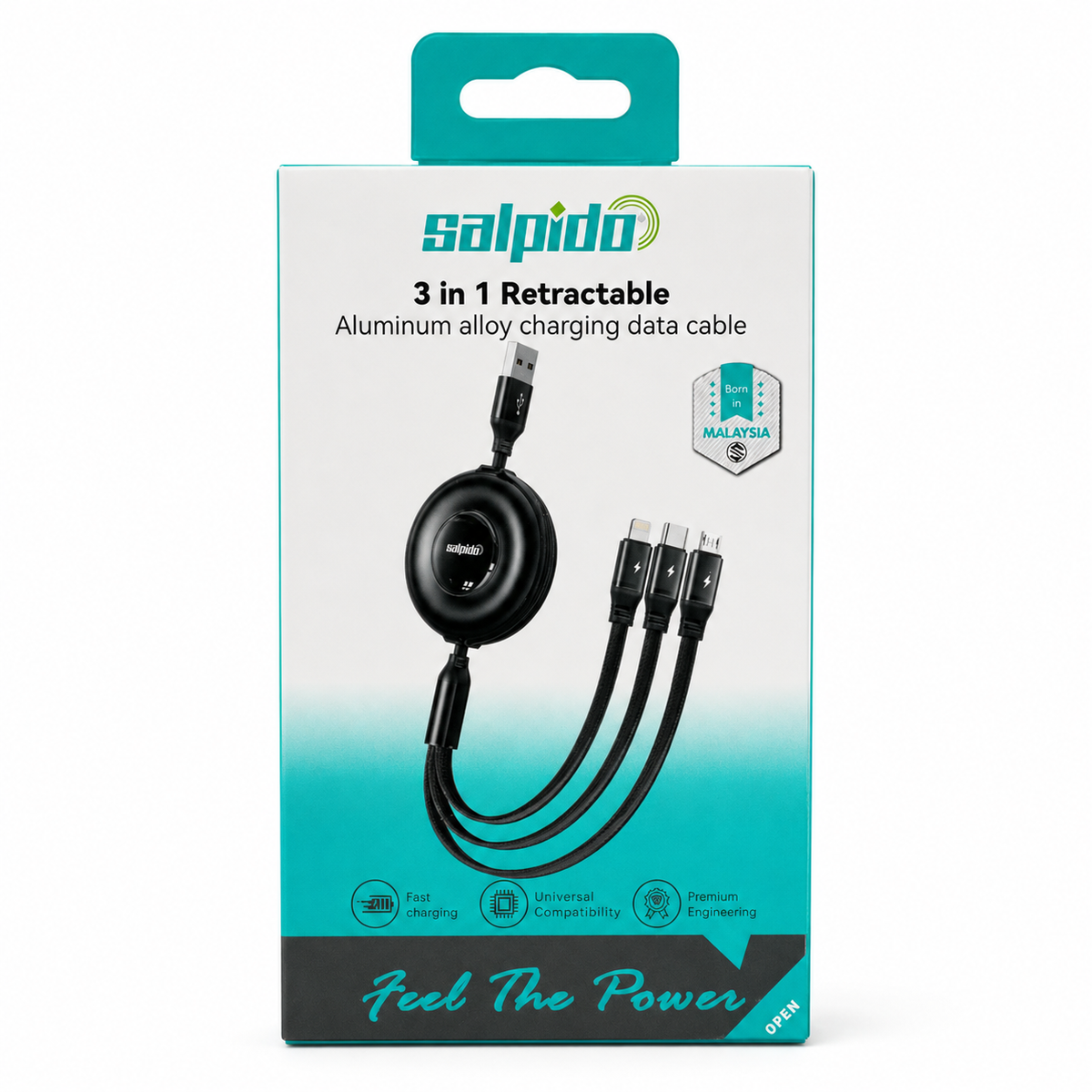 Salpido SDC-110 3-in-1 Retractable Charging & Data Cable - Black الصورة الرئيسية