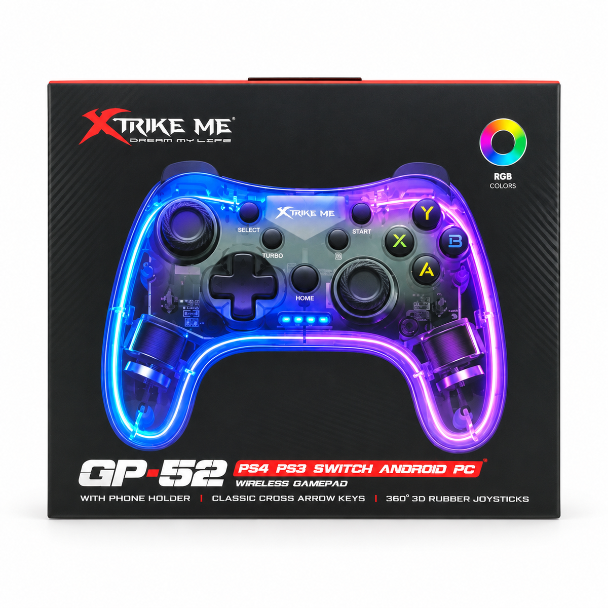 XTRIKE ME GP-52 RGB Transparent Wireless Gamepad with Phone Holder