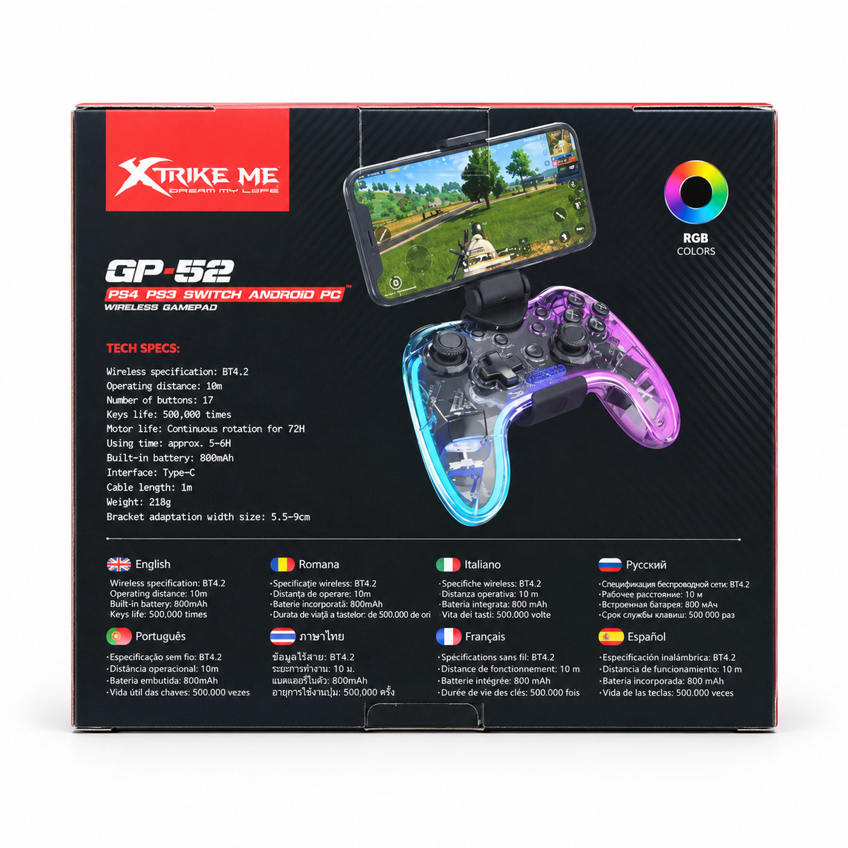 XTRIKE ME GP-52 RGB Transparent Wireless Gamepad with Phone Holder