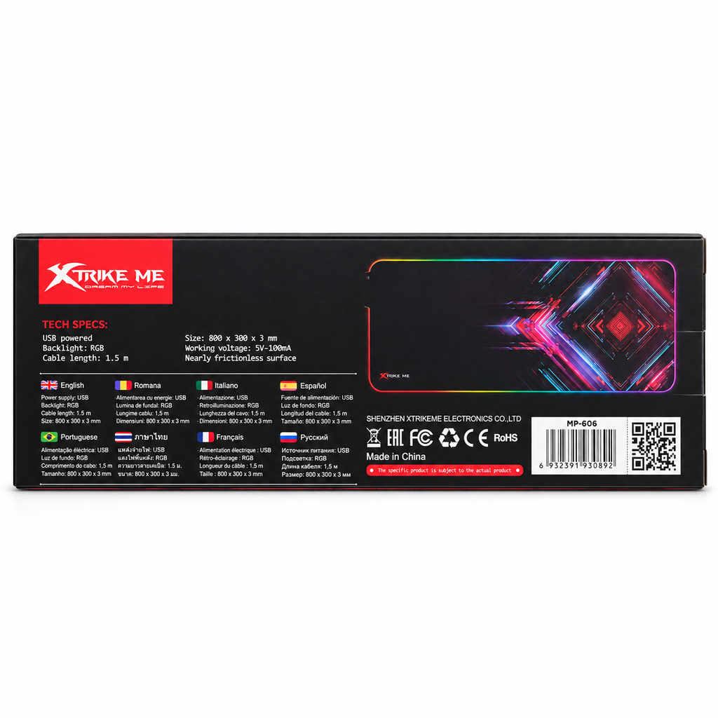 XTRIKE ME MP-606 RGB Backlight Extended Gaming Mousepad (800 x 300 x 3 mm)