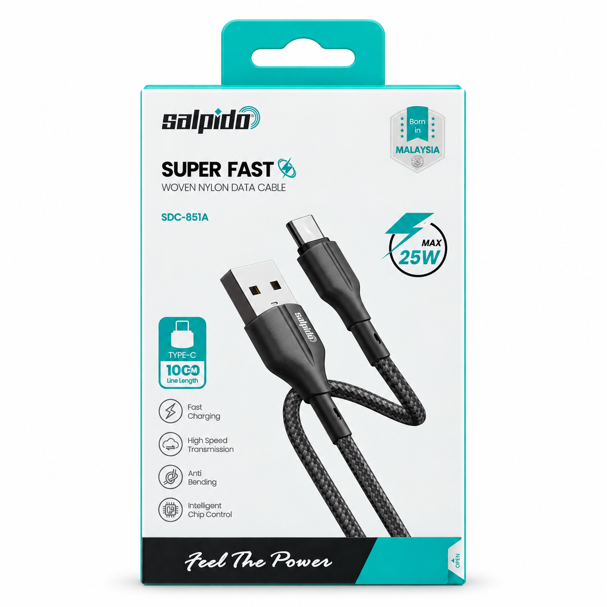 Salpido SDC-851A Super Fast Woven Nylon Type-C Cable 1M (25W Max)
