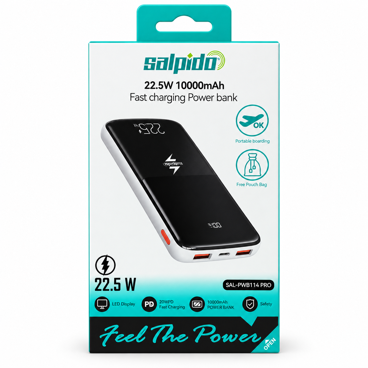 Salpido SAL-PWB114 PRO 10000mAh 22.5W Fast Charging Power Bank with LED Display