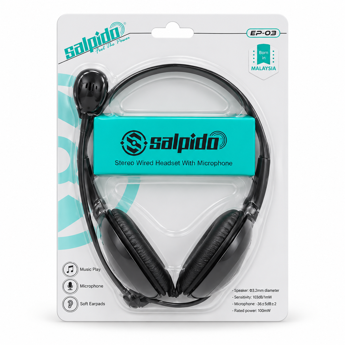 Salpido EP-03 Stereo Wired On-Ear Headset with Noise-Cancelling Boom Microphone Main image