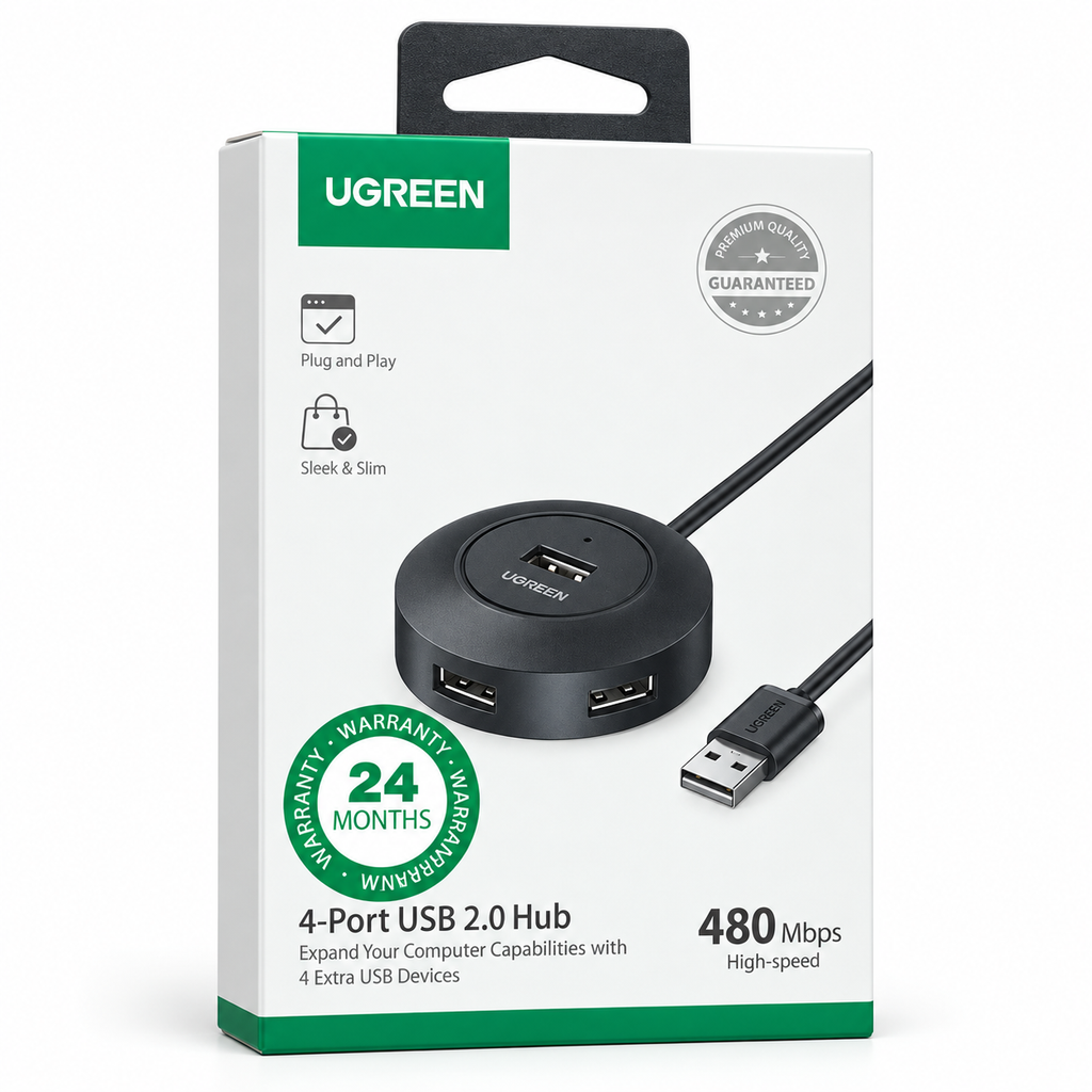 UGREEN 4-Port USB 2.0 High-Speed Round Desktop Hub (480Mbps)