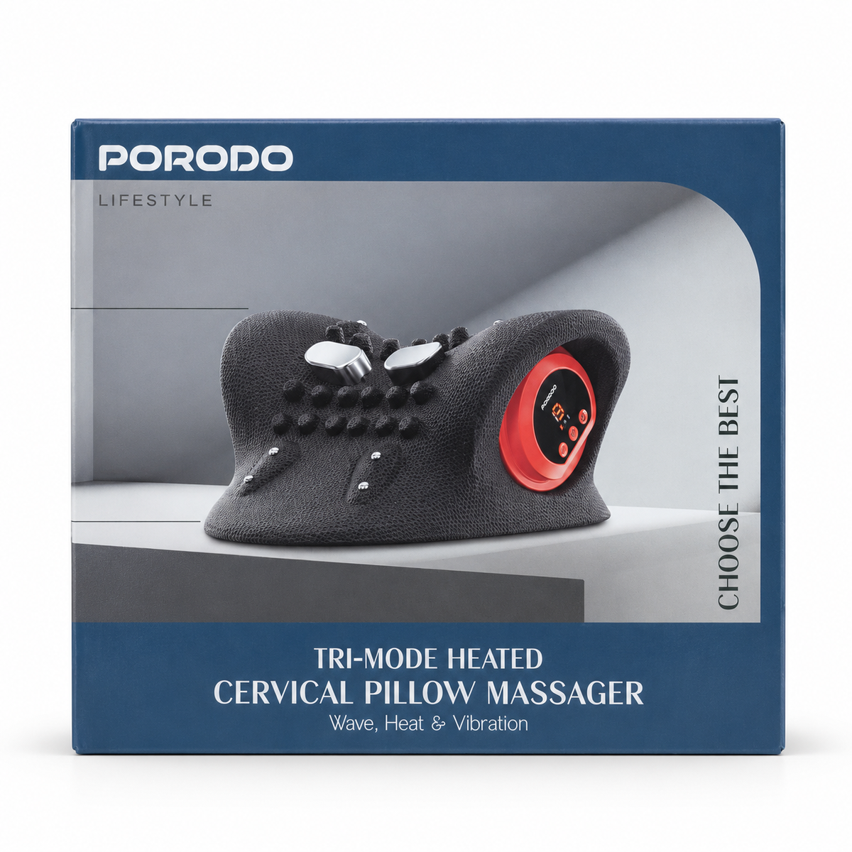Porodo Lifestyle Tri-Mode Heated Cervical Pillow Massager - Black