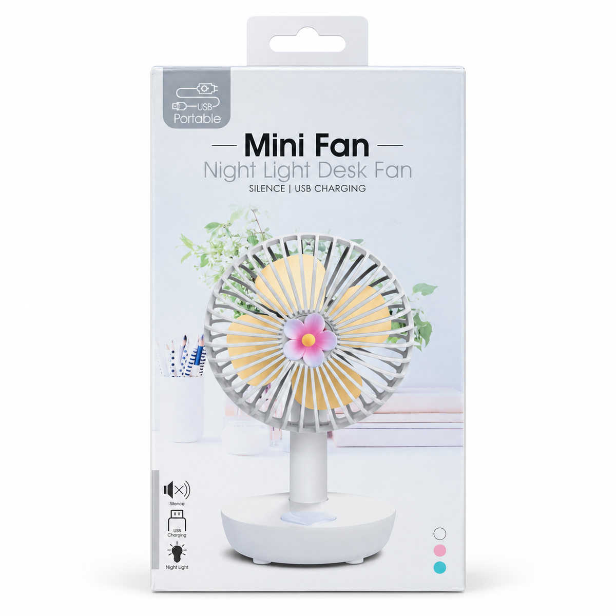 Mini Desk Fan with Night Light - White