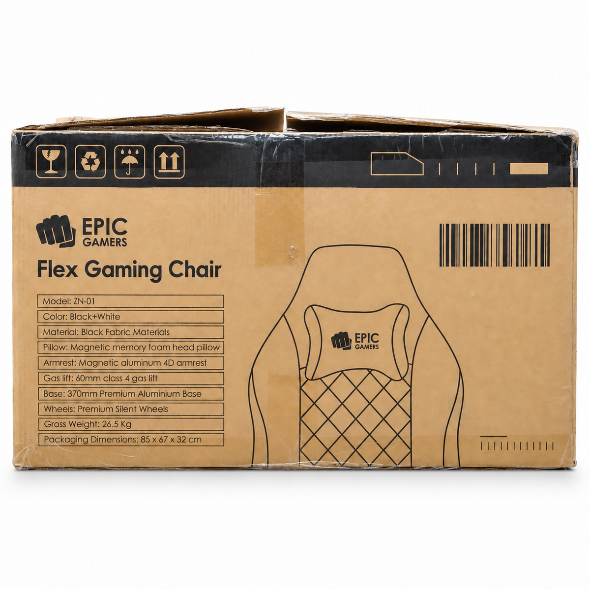 EPIC GAMERS Flex Gaming Chair ZN-01 with Magnetic 4D Armrests - Black & White