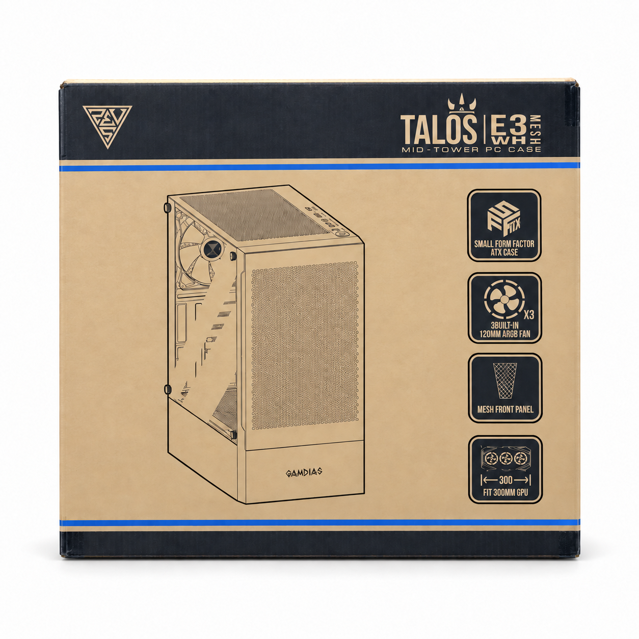 GAMDIAS TALOS E3 WH Compact Mid-Tower PC Case - White صورة ثانوية